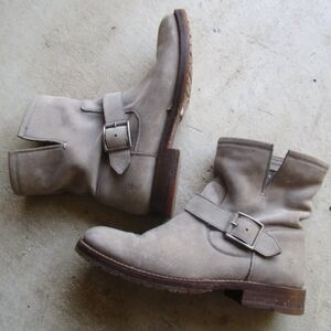 Frye Gray Suede Leather Moto Boots Size 8